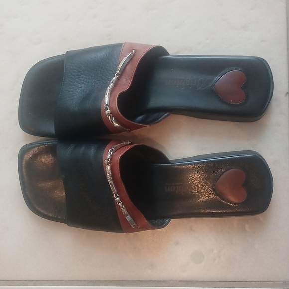 Vintage Brighton Black And Brown Bahama Sandals Womens Size 8 Leather - Picture 2 of 12